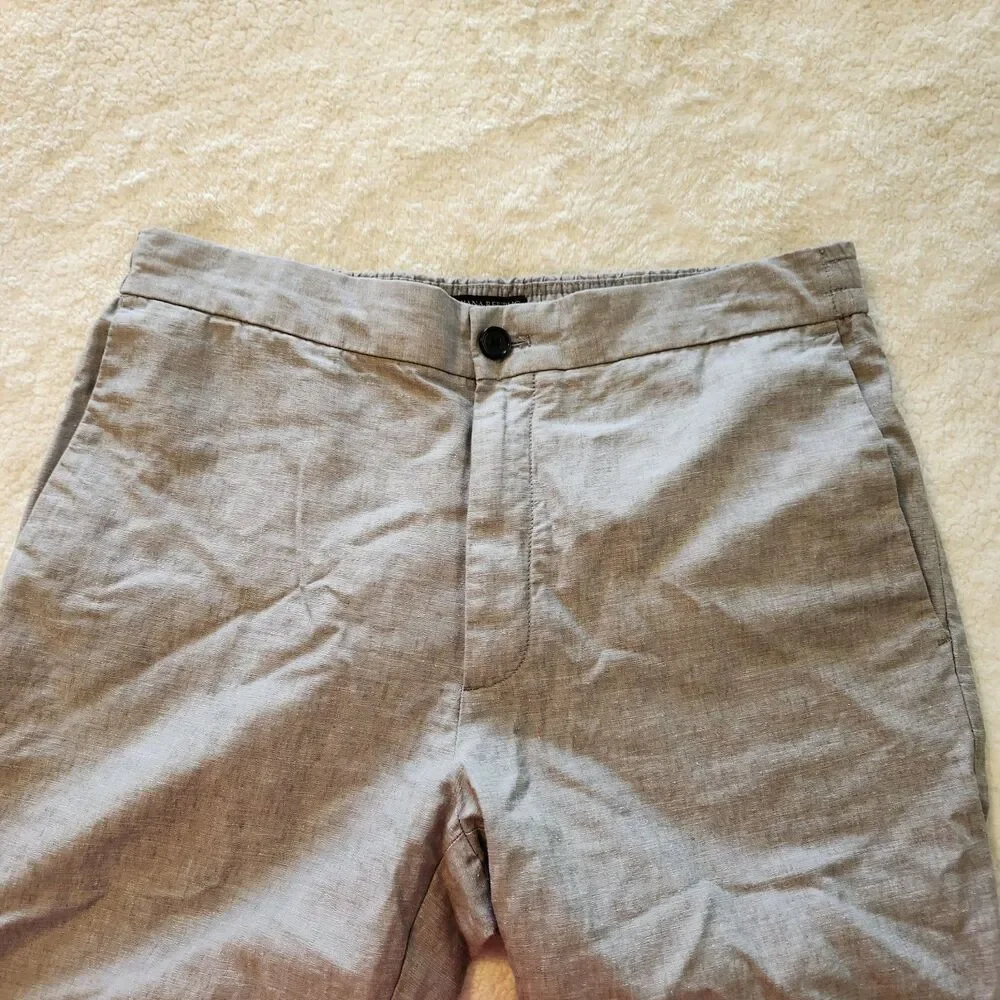 Banana Republic Mens 31 S Slim Fit Heather Gray Linen Drawstring Trousers Pants